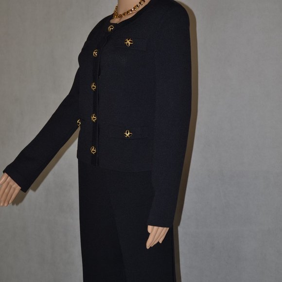 (FABULOUS) ST. JOHN COLLECTION BLACK  FIVE BUTTON JACKET 4 & PANTS 2 Suit - Picture 4 of 12